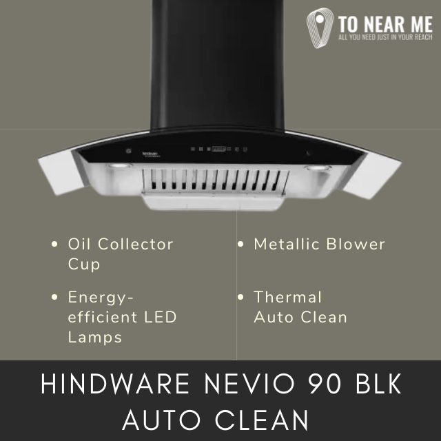 Hindware Nevio 90 BLK Auto Clean Wall Mounted Chimney(Black 1200 CMH/m3/h)